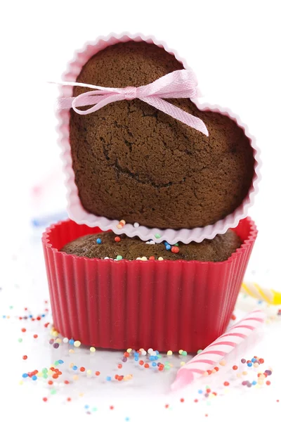 Muffins em forma de coração — Fotografia de Stock