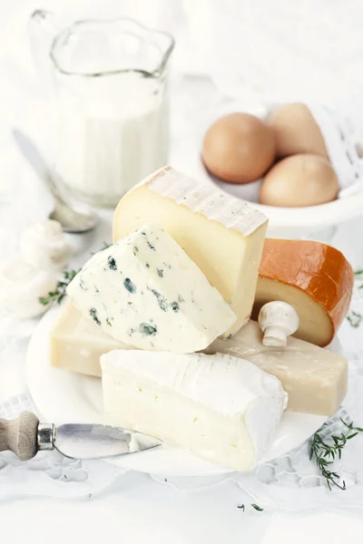 Sýr, vejce a mléko — Stock fotografie
