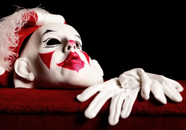 Drama röd-mask av skådespelare och par vita handskar — Stockfoto