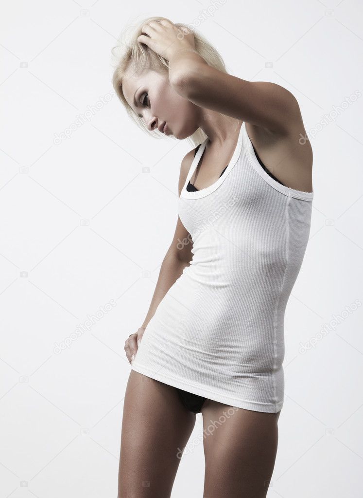 Sexy model over white background.