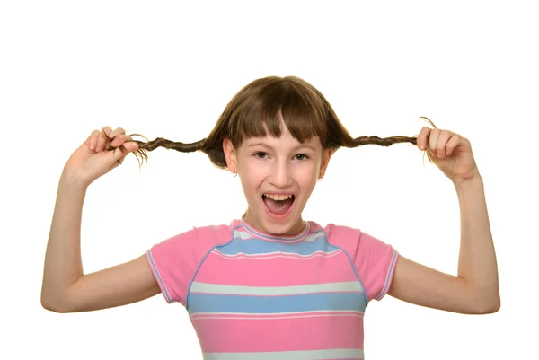 Happy girl with plaits — Stock Photo, Image