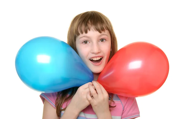 Iki renkli balonlar ile kız — Stok fotoğraf
