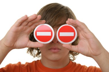 Teenager holds prohibiting signs clipart