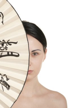 Young woman covered with fan clipart