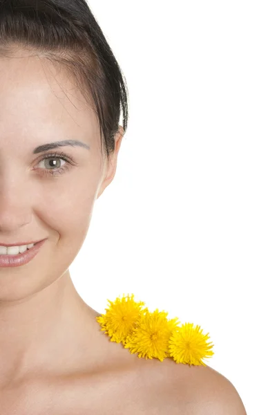 Omuz üzerinde üç sarı çiçek — Stok fotoğraf