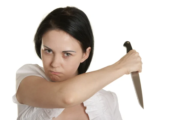 Aggressive woman with knife — Stock Photo, Image