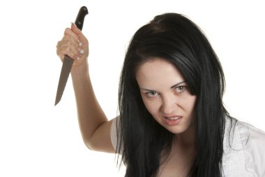 Aggressive woman with sharp knife clipart