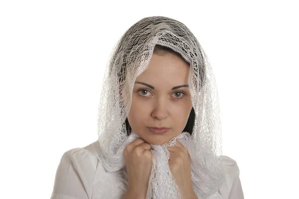 Mulher indefesa com cachecol na cabeça — Fotografia de Stock
