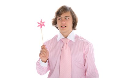 Teenager in suit with ties with weather vane clipart