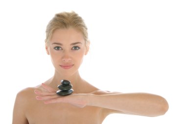 Beautiful young woman holds stones clipart