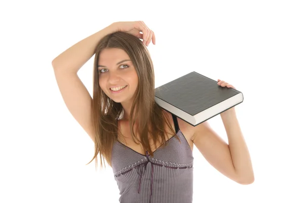 Young happy woman with book — Stock Photo, Image