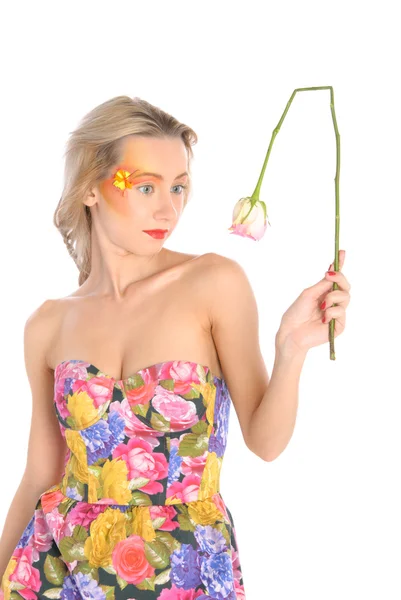 Young woman with broken flower — Stock Photo, Image