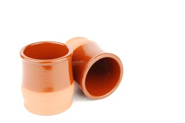 Vibrant orange ceramic planting pots on white clipart