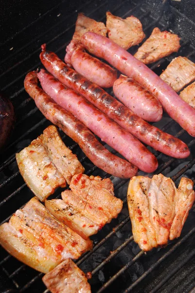 Leckeres Essen mit frischem Fleisch auf dem Grill — Stockfoto