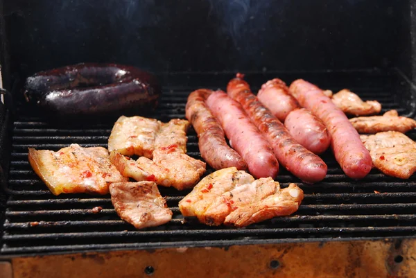 与新鲜肉类烤架上顿可口的饭菜 — 图库照片