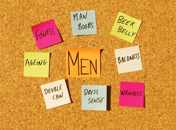 Men concerns on a cork board — Stock Photo, Image