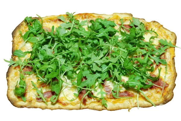 Pizza de 3 queijos com presunto e rúcula (isolada ) — Fotografia de Stock