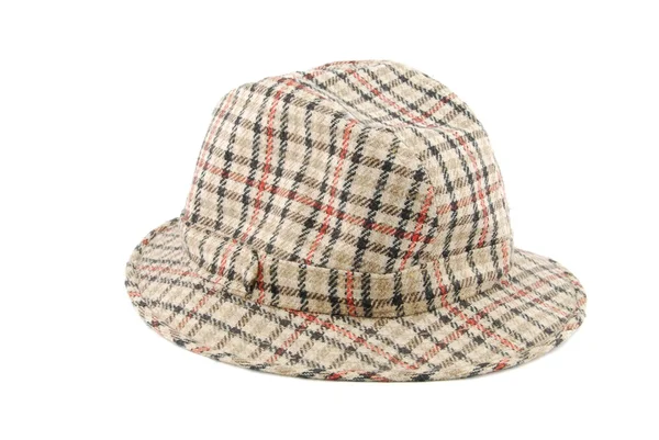 Sprawdzone brązowy kapelusz na białym tle — Zdjęcie stockowe