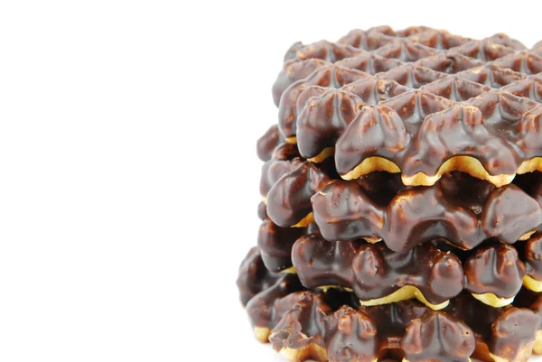 Chocolade Belgische wafels gestapeld op wit — Stockfoto