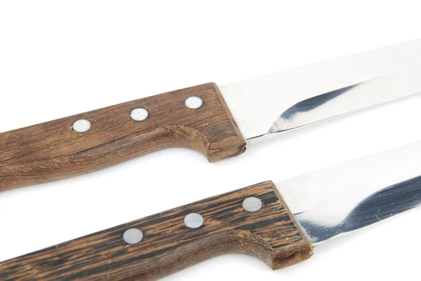 Beyaz ahşap mutfak Close-Up bıçaklar — Stok fotoğraf