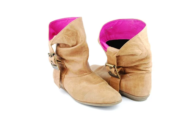 Mujer leather brown botas en blanco —  Fotos de Stock