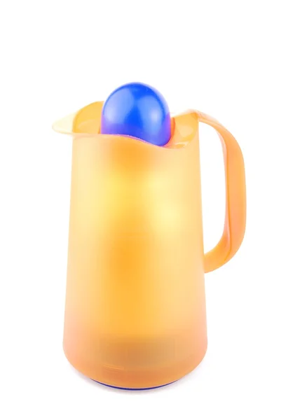 Orange thermos coffee / tea cup on white — стоковое фото