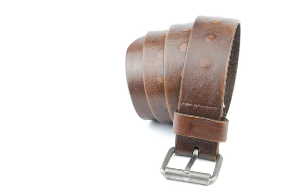 Dark brown leather belt on white — Stock Photo, Image