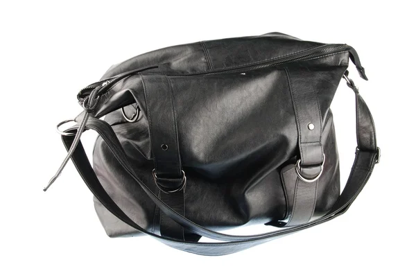 Черная женская кожаная сумка на белом — стоковое фото