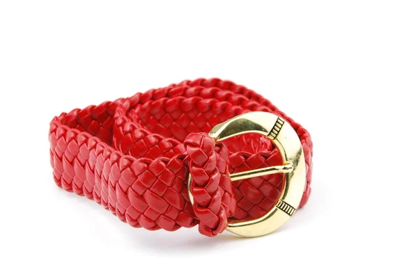 Red woman leather belt on white — Stock Photo, Image