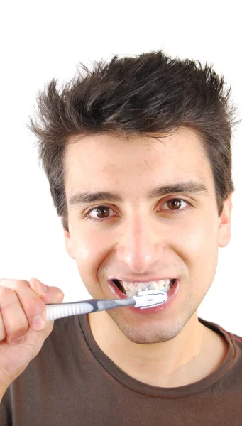 Bonito cara lavar os dentes — Fotografia de Stock