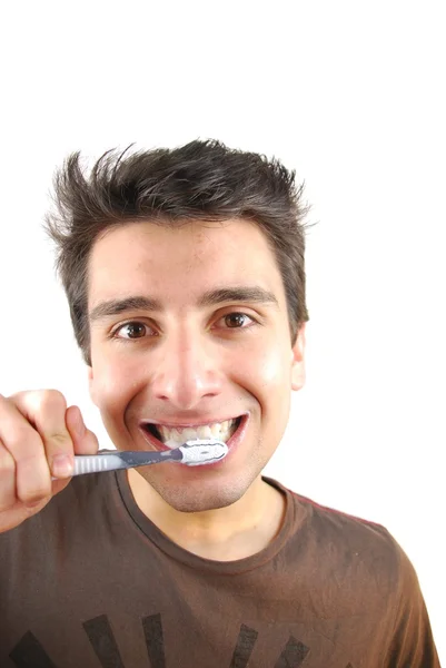 Ładny facet mycia zębów — Zdjęcie stockowe