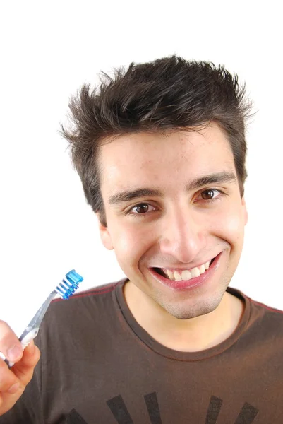 彼の歯を洗うかわいい男 — ストック写真