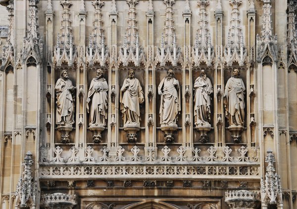 Famous entrance of Gloucester Cathedral with sculptures, England (United Kingdom)