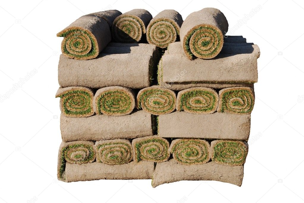 Rolls of sod isolated on white background
