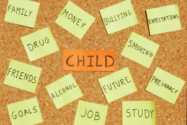 Child concerns on a cork board clipart