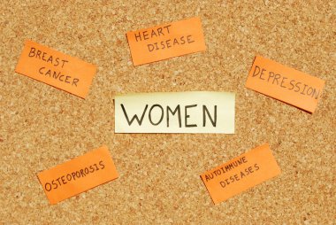 Women's health concerns on a cork board clipart