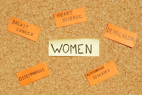 Women's health concerns on a cork board — Stock Photo, Image