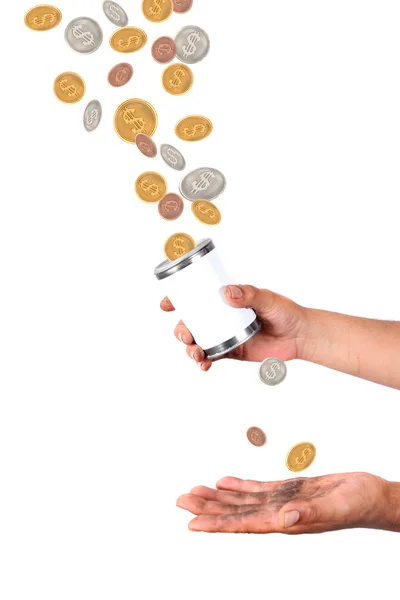 Catching falling dollars and cents — Stock Photo, Image