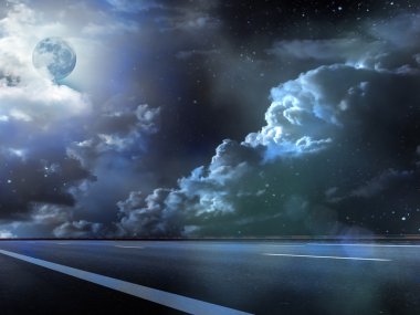 Moon sky clouds road fog clipart