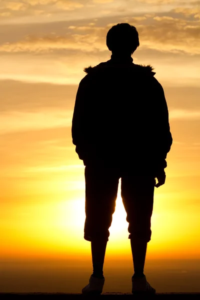 Sunrise silhouette person man — Stock Photo, Image