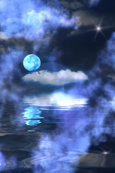 Himlen molnen månen dimma — Stockfoto