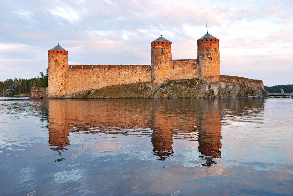 Savonlinna. Fortress Olavinlinna at sunset