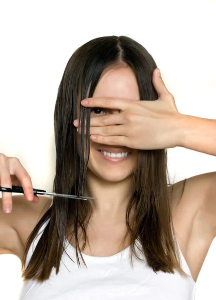 Girl cutting hair — Stock Photo, Image