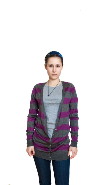 Zaskoczony dziewczyna w długi sweter — Zdjęcie stockowe