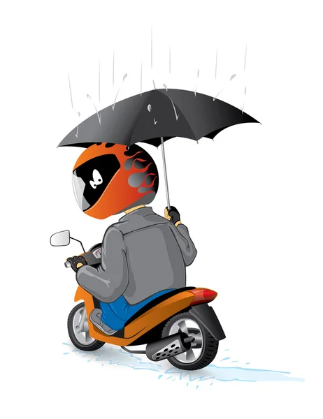 Motociclista en el scooter con paraguas — Vector de stock