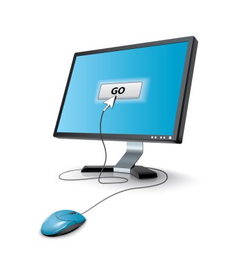 Mouse pointing the monitor clipart