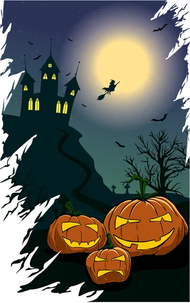 Spooky pumpkins on a halloween night — Stock Vector