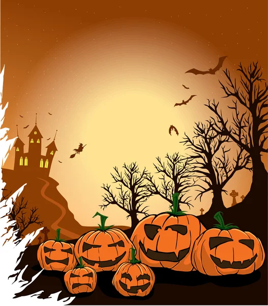 Spooky pumpkins on a halloween night — Stock Vector