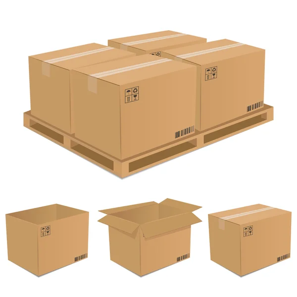 Набор векторных картонных коробок — стоковый вектор