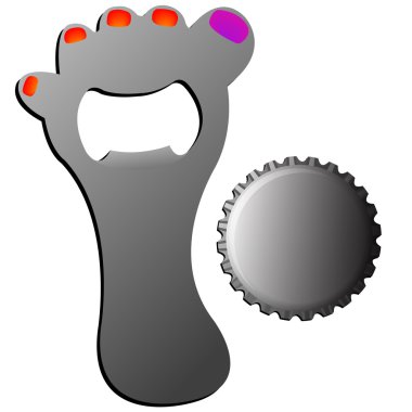 Bottle opener and bottle cap on white clipart